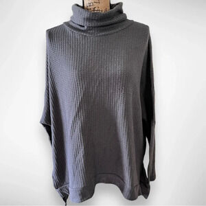 Women's Oversized Waffle Knit Batwing‎ Turtleneck Gray Tunic Large | GUC